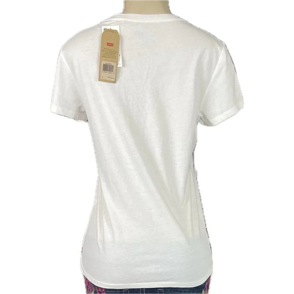 Levi's L White Logo Red Name Graphic Crew Neckline Cotton Short Sleeve Tee - Picture 4 of 5